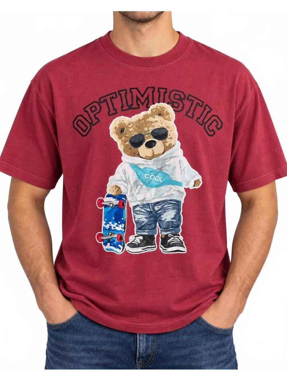 Phat Farm Optimistic Skateboard Teddy Bear Graphic Tee Red 2XL